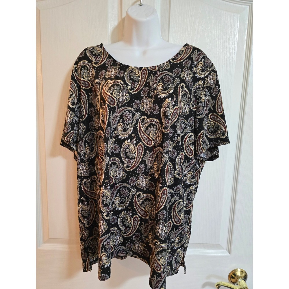 Salon Studio XX‎ Black Paisley Print Short Sleeve Top Plus Size /0304